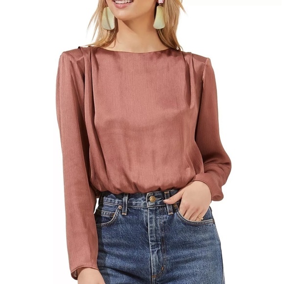 - ASTR THE LABEL Crawford Pleated-Shoulder Top dusty rose Large - Picture 1 of 5